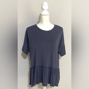 Dear Apple Womens S Solid Classic Gray Short Sleeve Ruffle Top Boho-chic Preppy